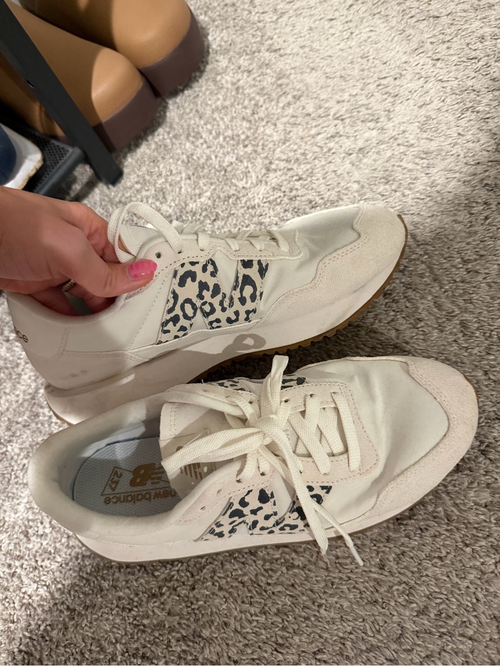 New Balance Women’s Cream Sneakers with Leopard Accent